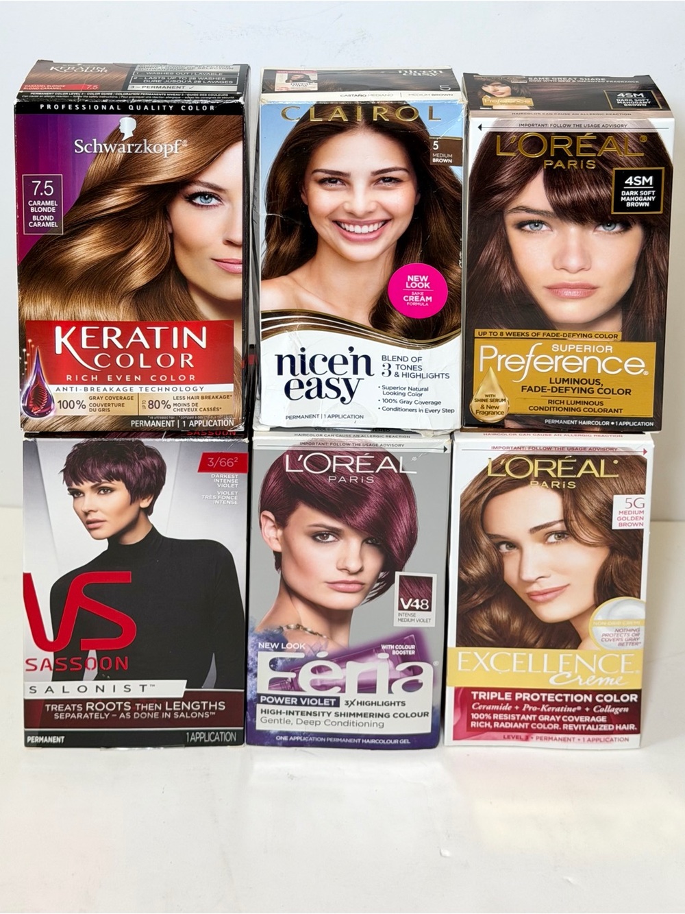 Lot of 6 Assorted Hair Dye Color Box Set Bundle - Multi-Brand